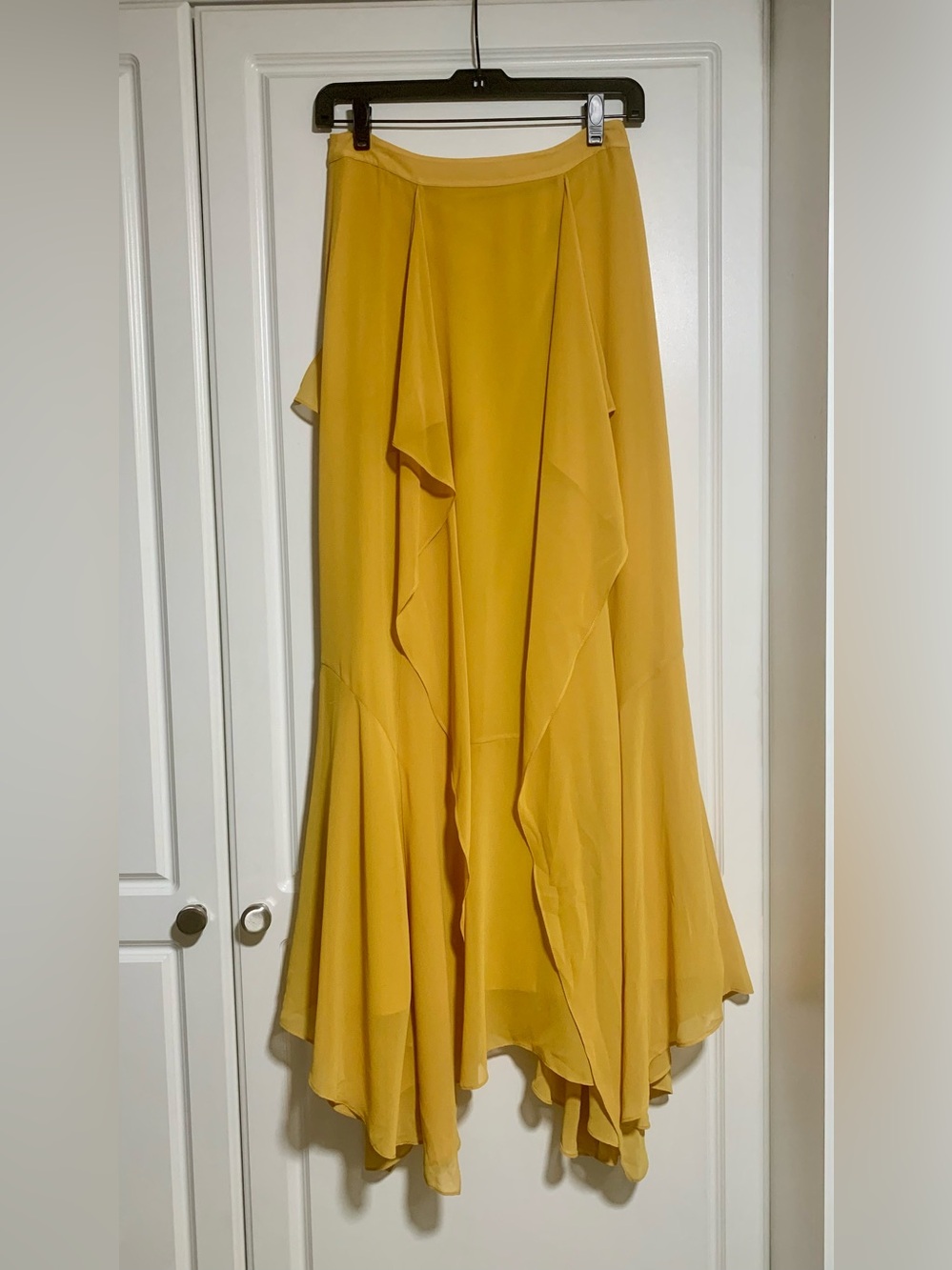 BCBGMaxAzria Yellow Asymmetrical Ruffle Maxi Skirt